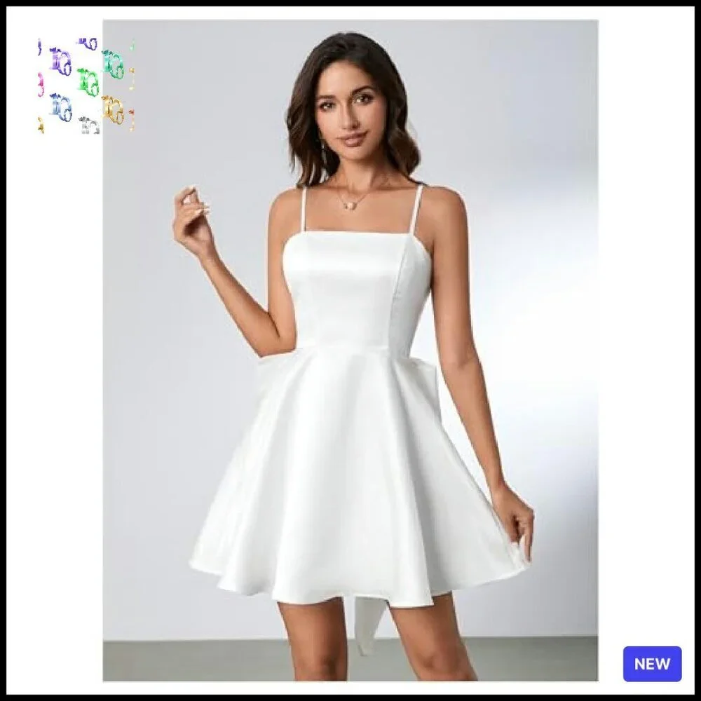 Satin Mini Dress Elegant Chic Wedding Guest Party Night Out Gown